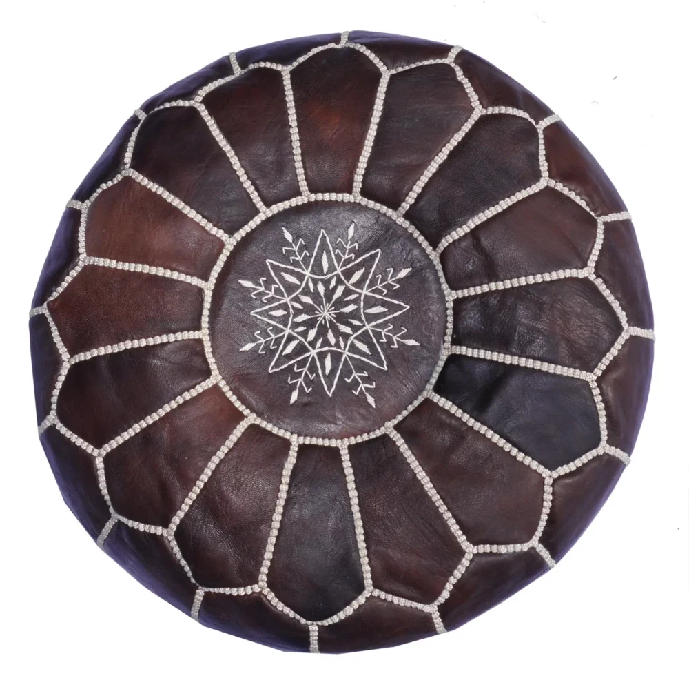 Moroccan leather pouf brown color