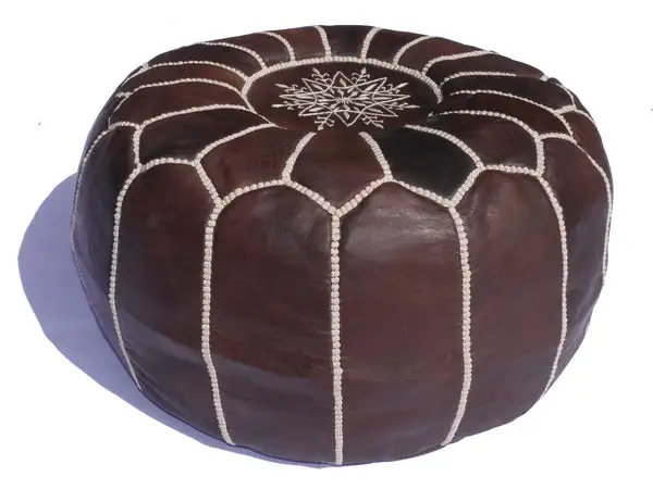 Moroccan leather pouf dark brown color