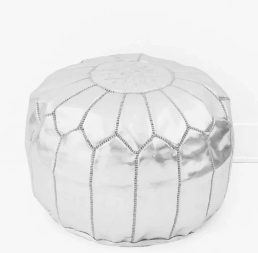 Moroccan leather pouf Silver color