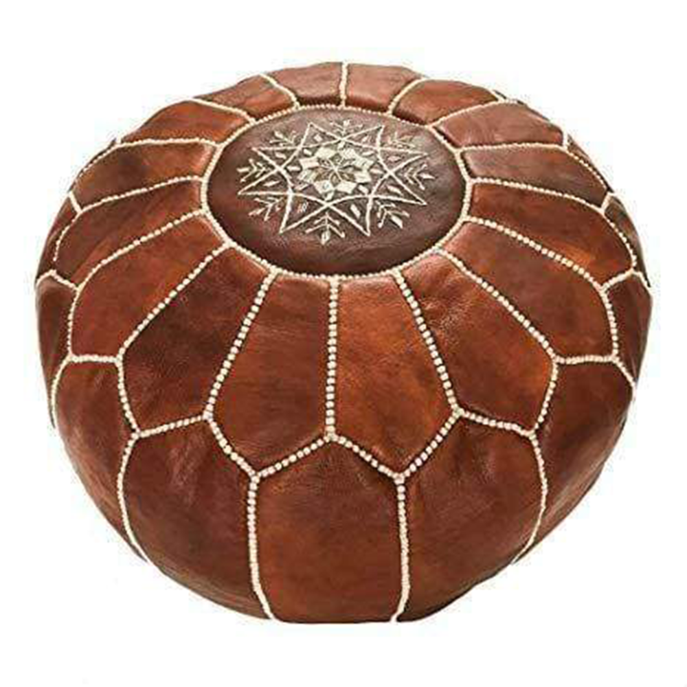 Moroccan leather pouf Tan color