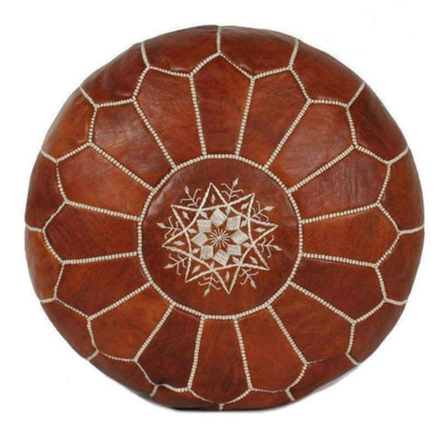 Moroccan leather pouf Tan color