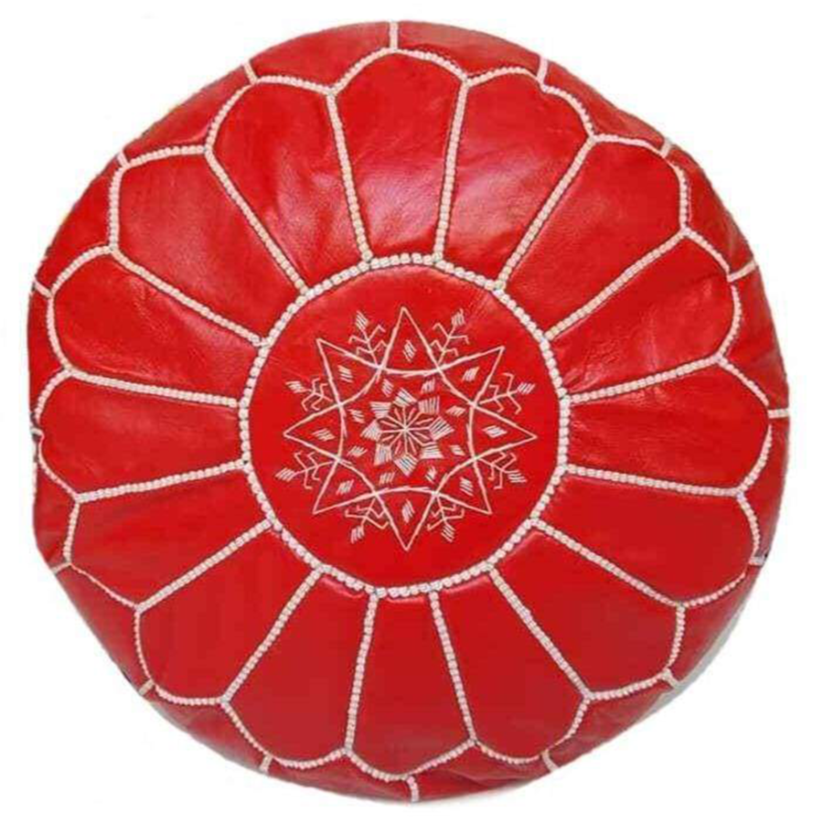 Moroccan leather pouf red color