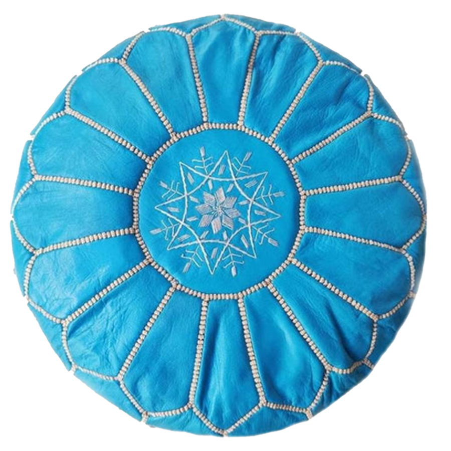 Moroccan leather pouf Turquoise color
