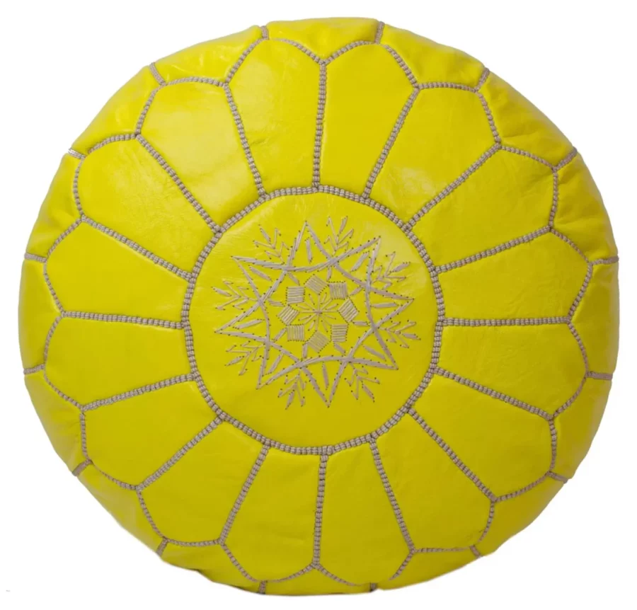 Moroccan leather pouf yellow color