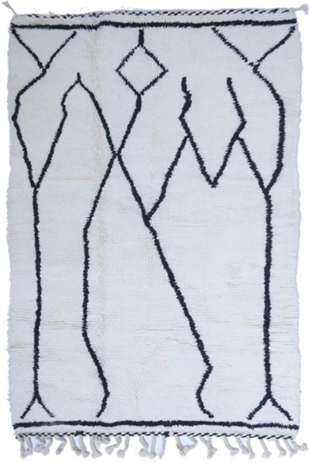 Abstract handcrafted Moroccan Beni Ourain wool rug with bold lines.